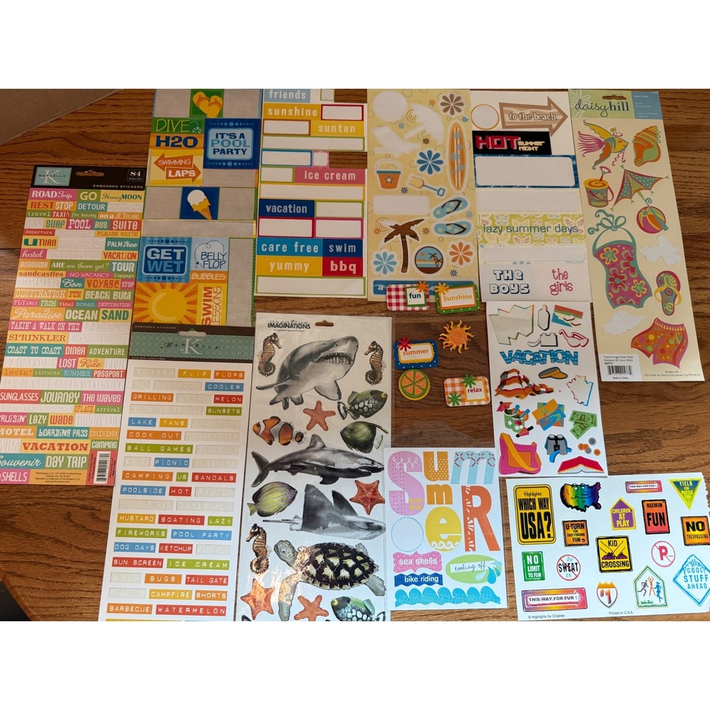 Summer Vacation Scrapbook Sticker Lot K&Company Daisy Hill Sea Life Beach Theme